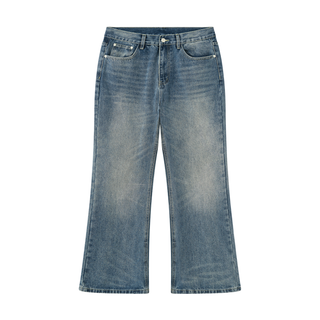 Men's Vintage Wash Denim Jeans - Washed Blue Studded Flare