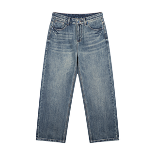 Men's Vintage Wash Straight Leg Denim Jeans - Brushed Loose Fit
