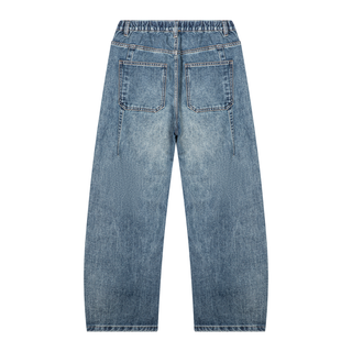 Unisex Vintage Wash Barrel Leg Denim Jeans