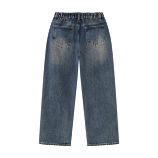 Men's Vintage Wash Denim Jeans - Sun-Faded Studded Loose Fit