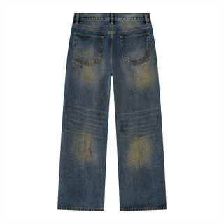 Men's Vintage Wash Wide Leg Denim Jeans - Dark Whiskered Wash