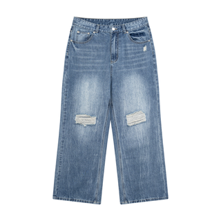 Men's Distressed Straight Leg Denim Jeans