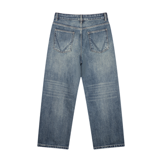 Men's Vintage Wash Straight Leg Denim Jeans - Brushed Loose Fit
