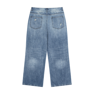 Men's Distressed Straight Leg Denim Jeans