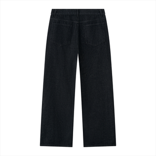 Men's Vintage Wash Wide Leg Denim Jeans - Black Heavyweight Straight Fit