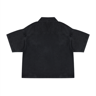 Unisex Vintage Wash Boxy Quarter-Zip Denim Shirt
