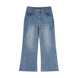 Women's Vintage Wash Wide Leg Jeans - High Rise Straight Hem