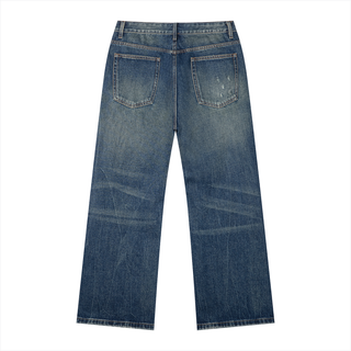 Men's Vintage Wash Denim Jeans - Whiskered Brushed Straight Leg