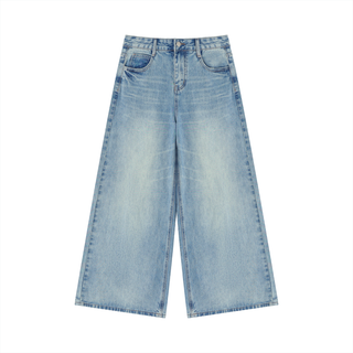 Women's Vintage Wash Wide Leg Jeans - Light Blue Loose Fit