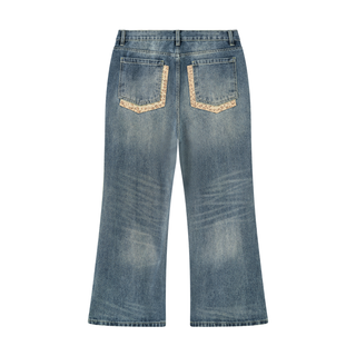 Men's Vintage Wash Denim Jeans - Washed Blue Studded Flare