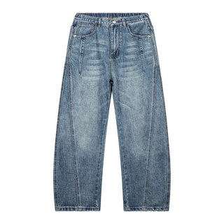 Unisex Vintage Wash Barrel Leg Denim Jeans
