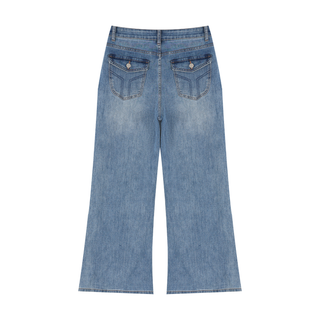 Women's Vintage Wash Wide Leg Jeans - High Rise Straight Hem