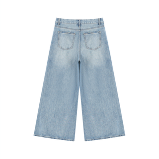 Women's Vintage Wash Distressed Wide Leg Jeans