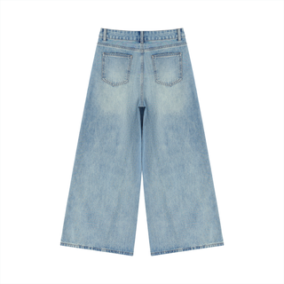 Women's Vintage Wash Wide Leg Jeans - Light Blue Loose Fit