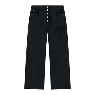 Men's Vintage Wash Wide Leg Denim Jeans - Black Heavyweight Straight Fit