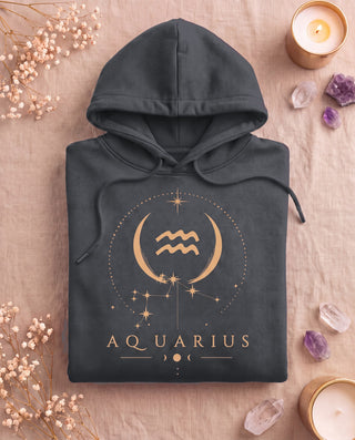 Aquarius Celestial Zodiac Hoodie - Dark Heather
