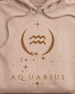 Aquarius Celestial Zodiac Hoodie - Sand print close-up