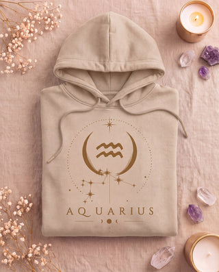 Aquarius Celestial Zodiac Hoodie - Sand
