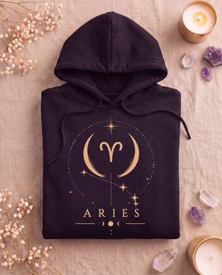 Aries Celestial Zodiac Hoodie - Black