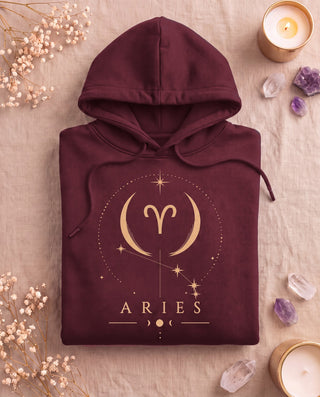 Aries Celestial Zodiac Hoodie - Maroon