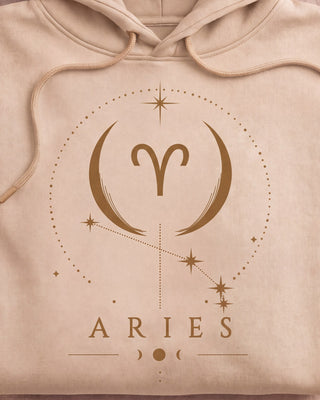 Aries Celestial Zodiac Hoodie - Sand print close-up