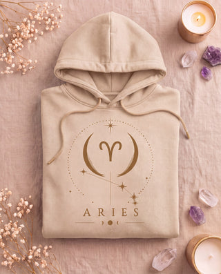 Aries Celestial Zodiac Hoodie - Sand