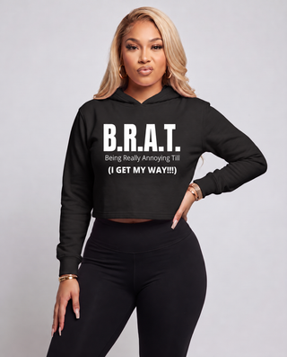 Model wearing B.R.A.T. cropped hoodie in Black
