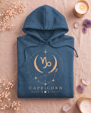 Capricorn Celestial Zodiac Hoodie - Indigo Blue