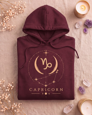 Capricorn Celestial Zodiac Hoodie - Maroon