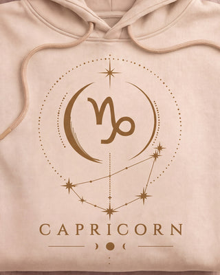 Capricorn Celestial Zodiac Hoodie - Sand print close-up
