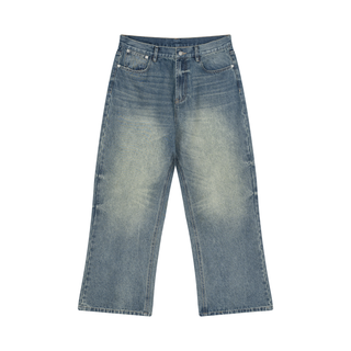 Men's Vintage Wash Wide Leg Jeans - Sun-Faded Whiskered