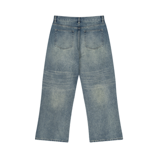 Men's Vintage Wash Wide Leg Jeans - Sun-Faded Whiskered