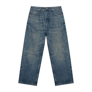 Men's Vintage Wash Denim Jeans - Studded Straight Leg