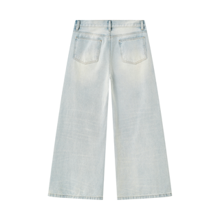 Men's Vintage Wash Wide Leg Denim Jeans - Sunfade Loose Fit