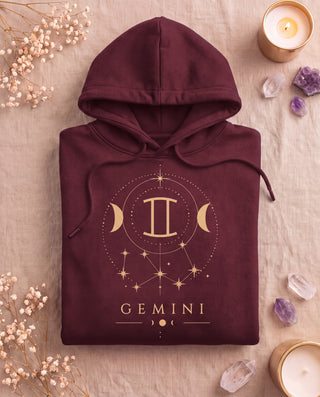 Gemini Celestial Zodiac Hoodie - Maroon