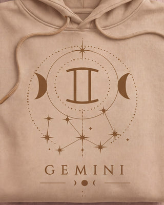 Gemini Celestial Zodiac Hoodie - Sand print close-up