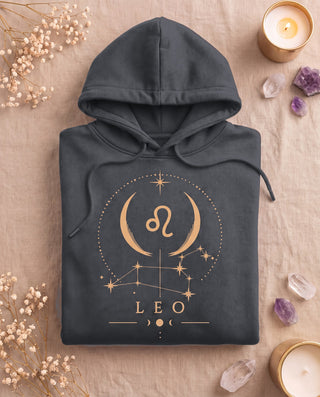 Leo Celestial Zodiac Hoodie - Dark Heather