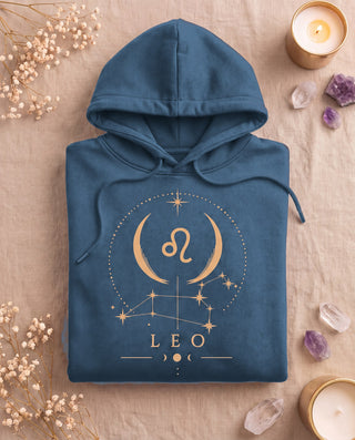 Leo Celestial Zodiac Hoodie - Indigo Blue