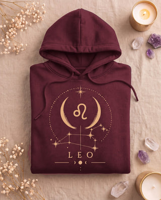 Leo Celestial Zodiac Hoodie - Maroon