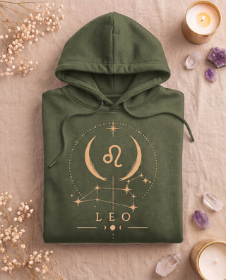 Leo Celestial Zodiac Hoodie - Military Green