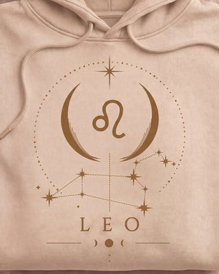 Leo Celestial Zodiac Hoodie - Sand print close-up