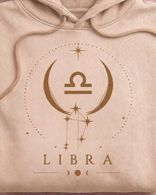 Libra Celestial Zodiac Hoodie - Sand print close-up