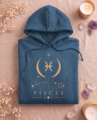 Pisces Celestial Zodiac Hoodie - Indigo Blue