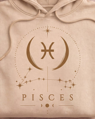 Pisces Celestial Zodiac Hoodie - Sand print close-up