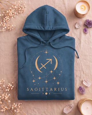 Sagittarius Celestial Zodiac Hoodie - Indigo Blue