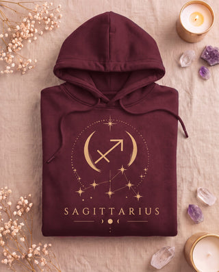 Sagittarius Celestial Zodiac Hoodie - Maroon