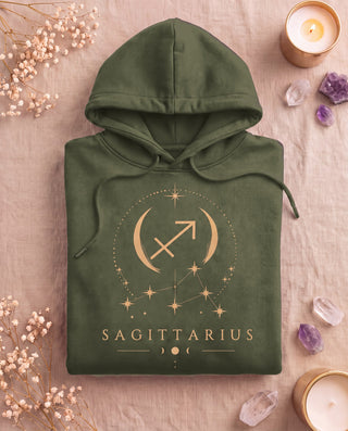 Sagittarius Celestial Zodiac Hoodie - Military Green
