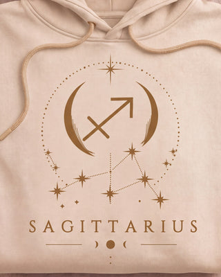 Sagittarius Celestial Zodiac Hoodie - Sand print close-up