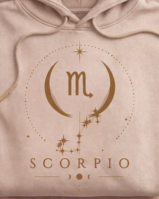 Scorpio Celestial Zodiac Hoodie - Sand print close-up