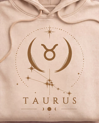 Taurus Celestial Zodiac Hoodie - Sand print close-up